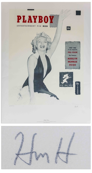 Hugh Hefner Signed Limited Edition Print of the First Issue of ''Playboy'' Featuring Marilyn Monroe -- Large Print Measures Over 26'' x 35''